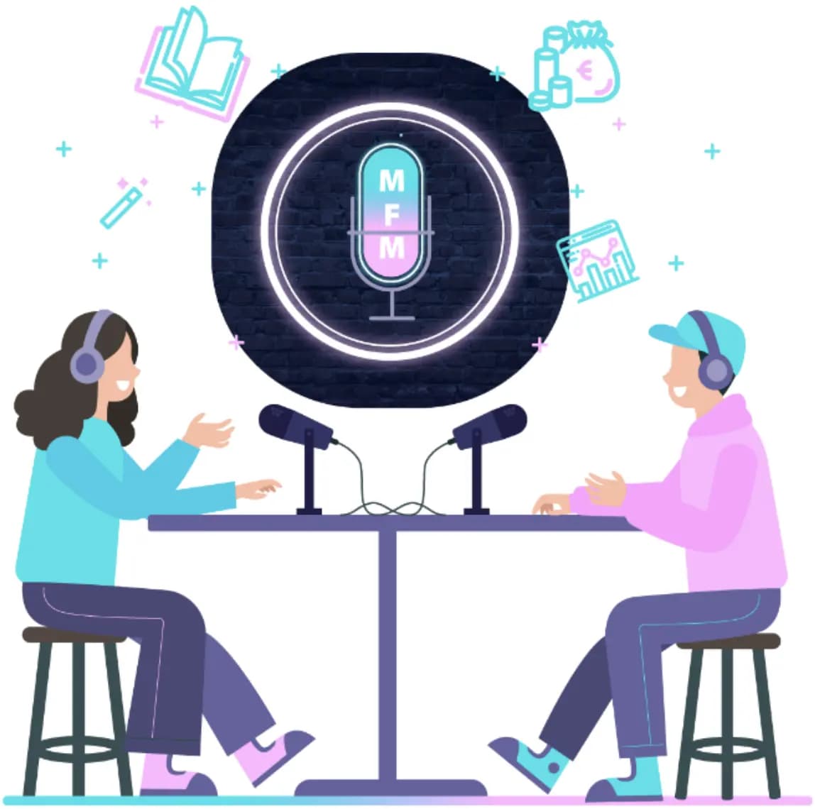 Scène de podcast animé